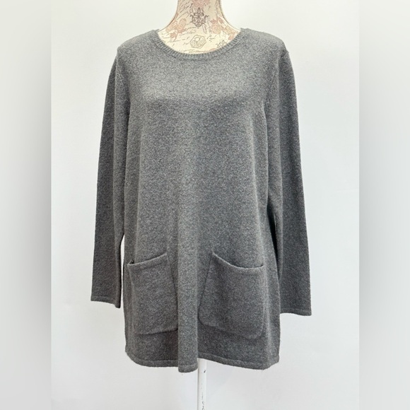 JASON WU Gray Crewneck tunic sweater with front pockets size L - Picture 6 of 13